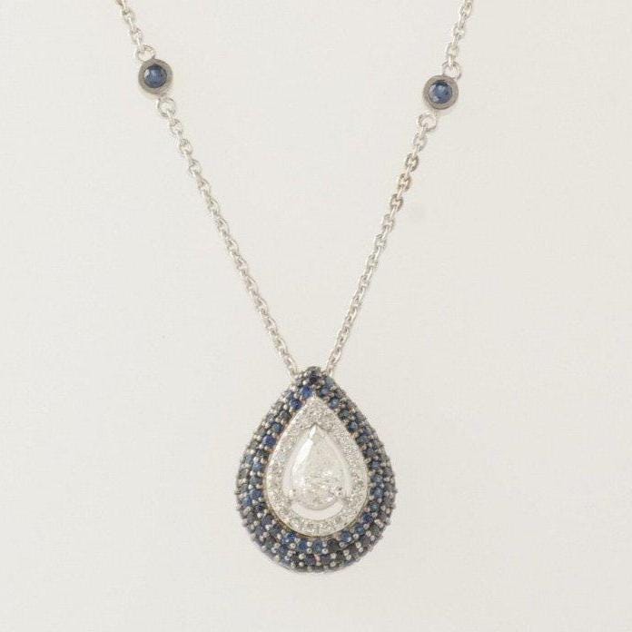 Teardrop Blue Sapphires Natural Diamond Necklace