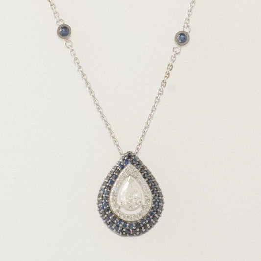 Teardrop Blue Sapphires Natural Diamond Necklace