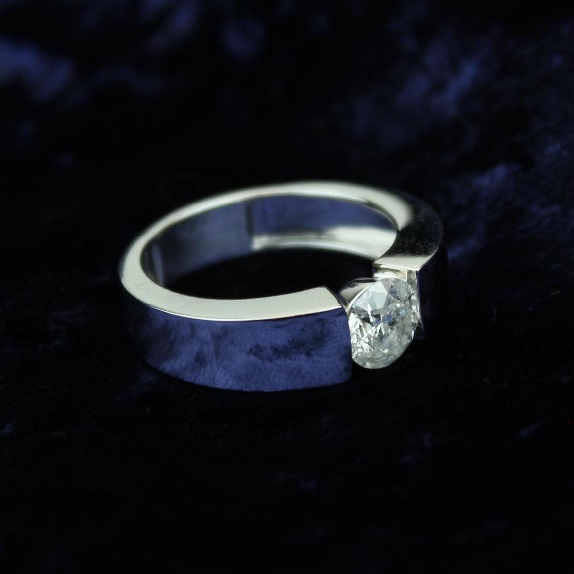 Round Solitaire Tension Set Diamond Men Ring