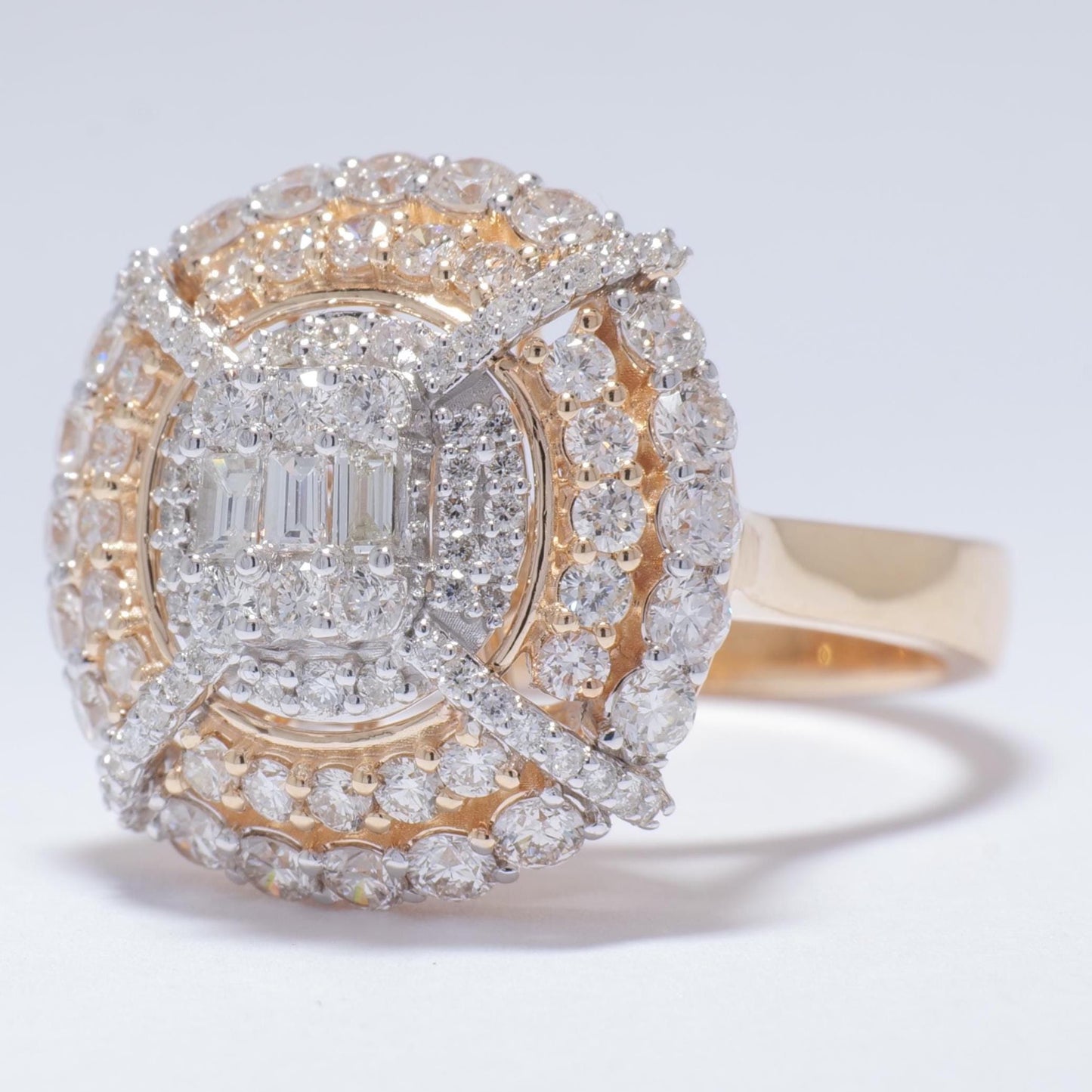 Baguette Cluster Halo Natural Diamond Ring