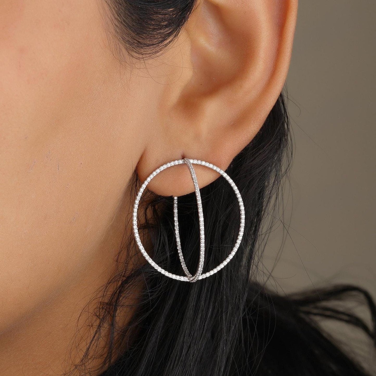 Crossover Natural Diamond Hoop Earrings