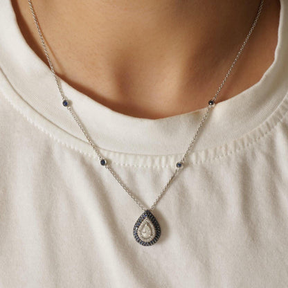 Teardrop Blue Sapphires Natural Diamond Necklace