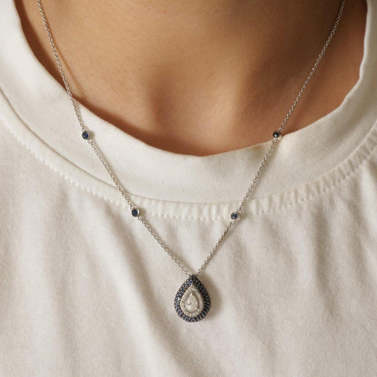 Teardrop Blue Sapphires Natural Diamond Necklace