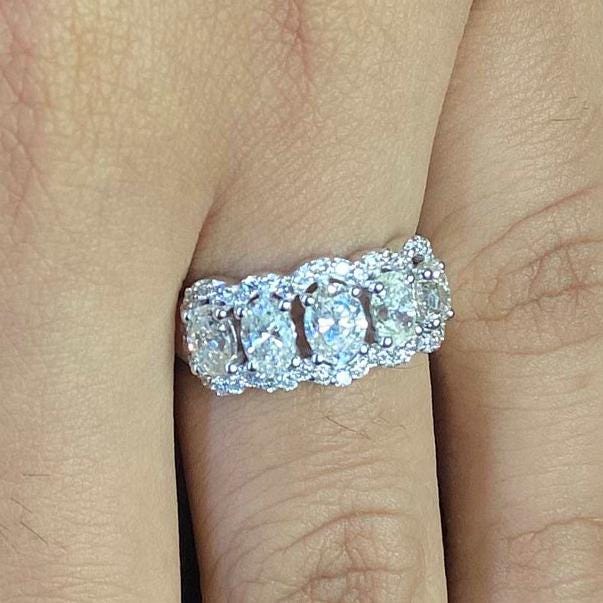 Oval Halo Natural Diamond Band Ring