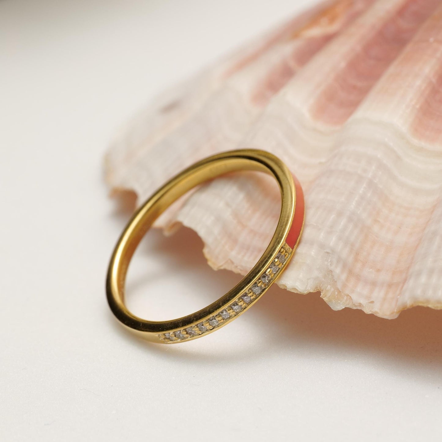 Enamel Natural Diamond Everyday Band Ring