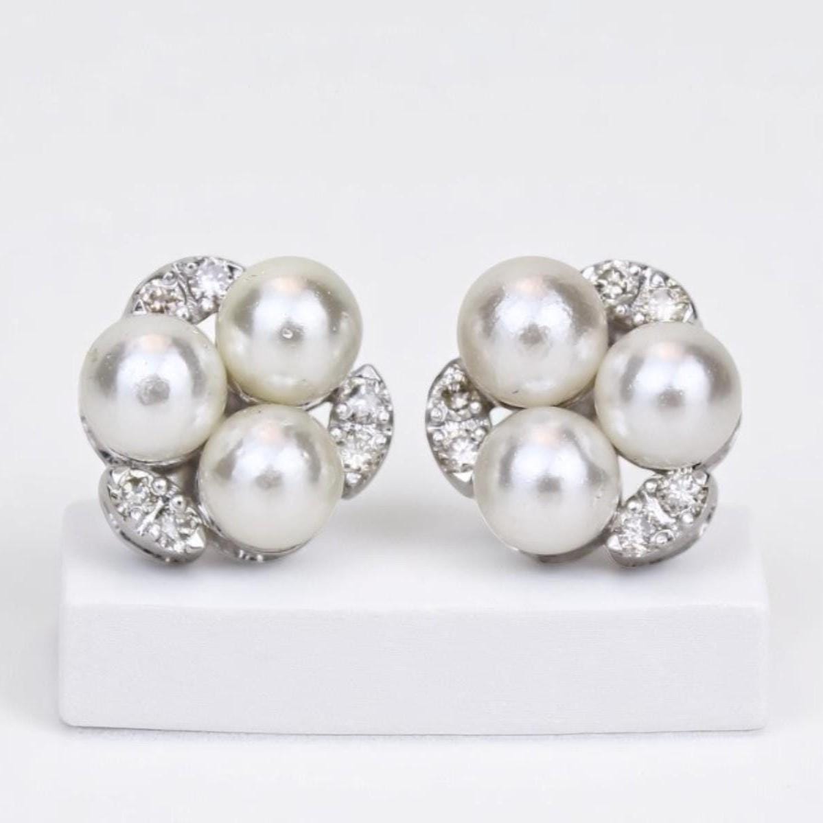 Pearl Stud Diamond Earrings In 14kt Solid Gold