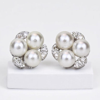 Pearl Stud Diamond Earrings In 14kt Solid Gold