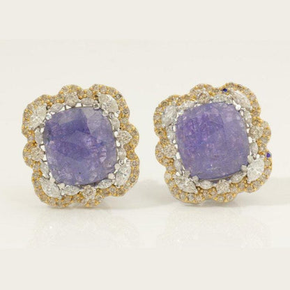 Tanzanite Cushion Halo Natural Diamond Earrings