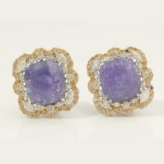 Tanzanite Cushion Halo Natural Diamond Earrings