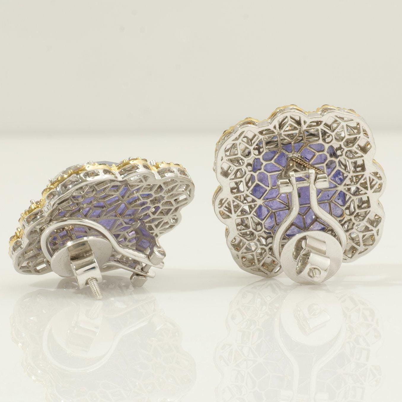 Tanzanite Cushion Halo Natural Diamond Earrings