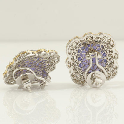 Tanzanite Cushion Halo Natural Diamond Earrings
