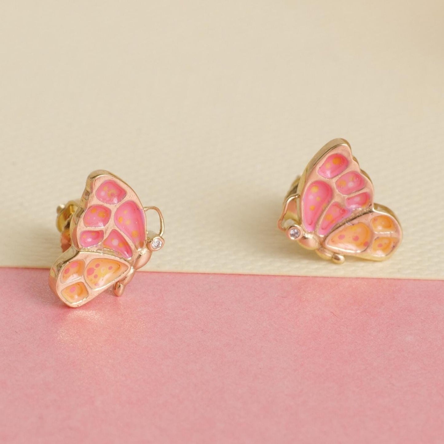 Kids Enameled Butterfly Diamond Stud Earrings