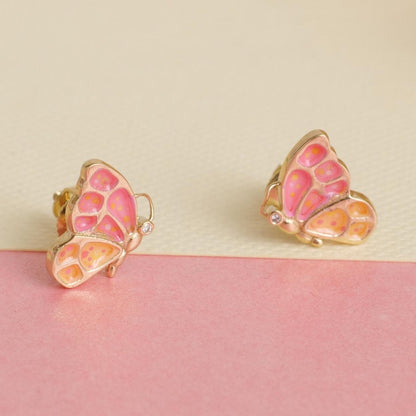 Kids Enameled Butterfly Diamond Stud Earrings