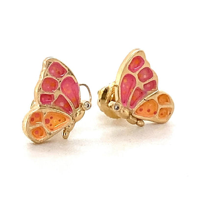Kids Enameled Butterfly Diamond Stud Earrings