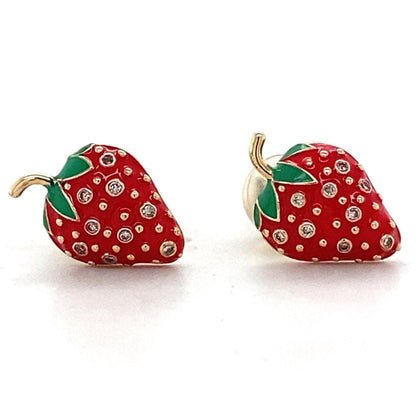 Kids Strawberry Diamond Stud Earrings