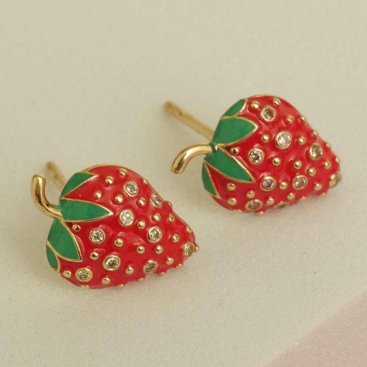 Kids Strawberry Diamond Stud Earrings