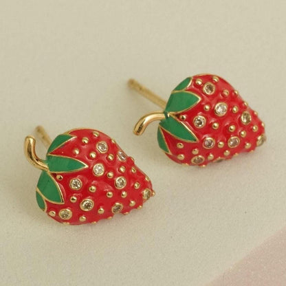 Kids Strawberry Diamond Stud Earrings