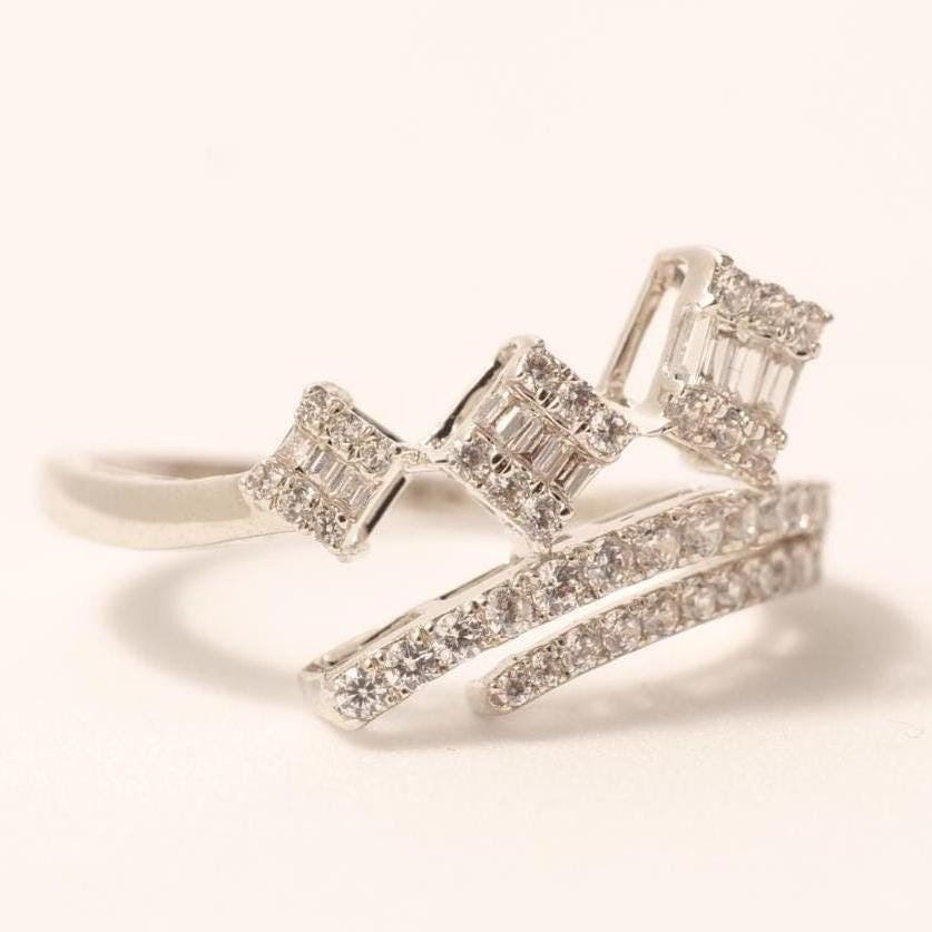 Three Square Natural Diamond Ring