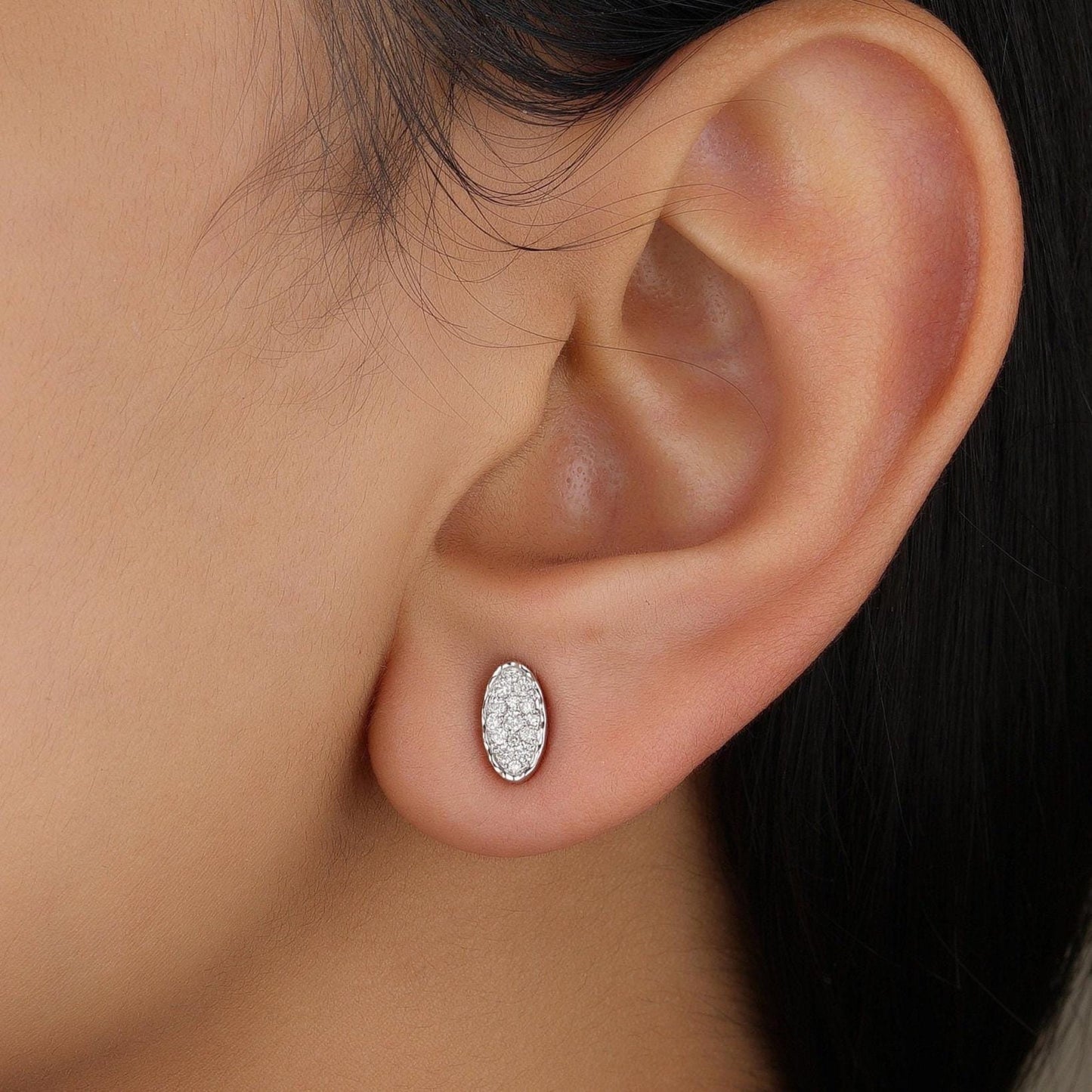 Diamond Oval Stud Earrings