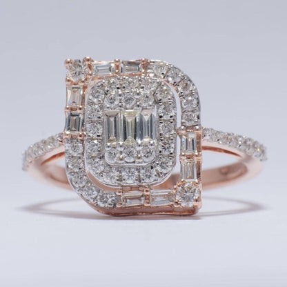 Baguettes and Round Illusion Natural Diamond Ring