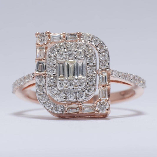 Baguettes and Round Illusion Natural Diamond Ring