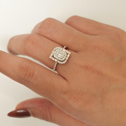 Baguettes and Round Illusion Natural Diamond Ring