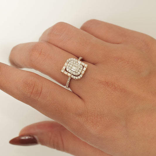 Baguettes and Round Illusion Natural Diamond Ring