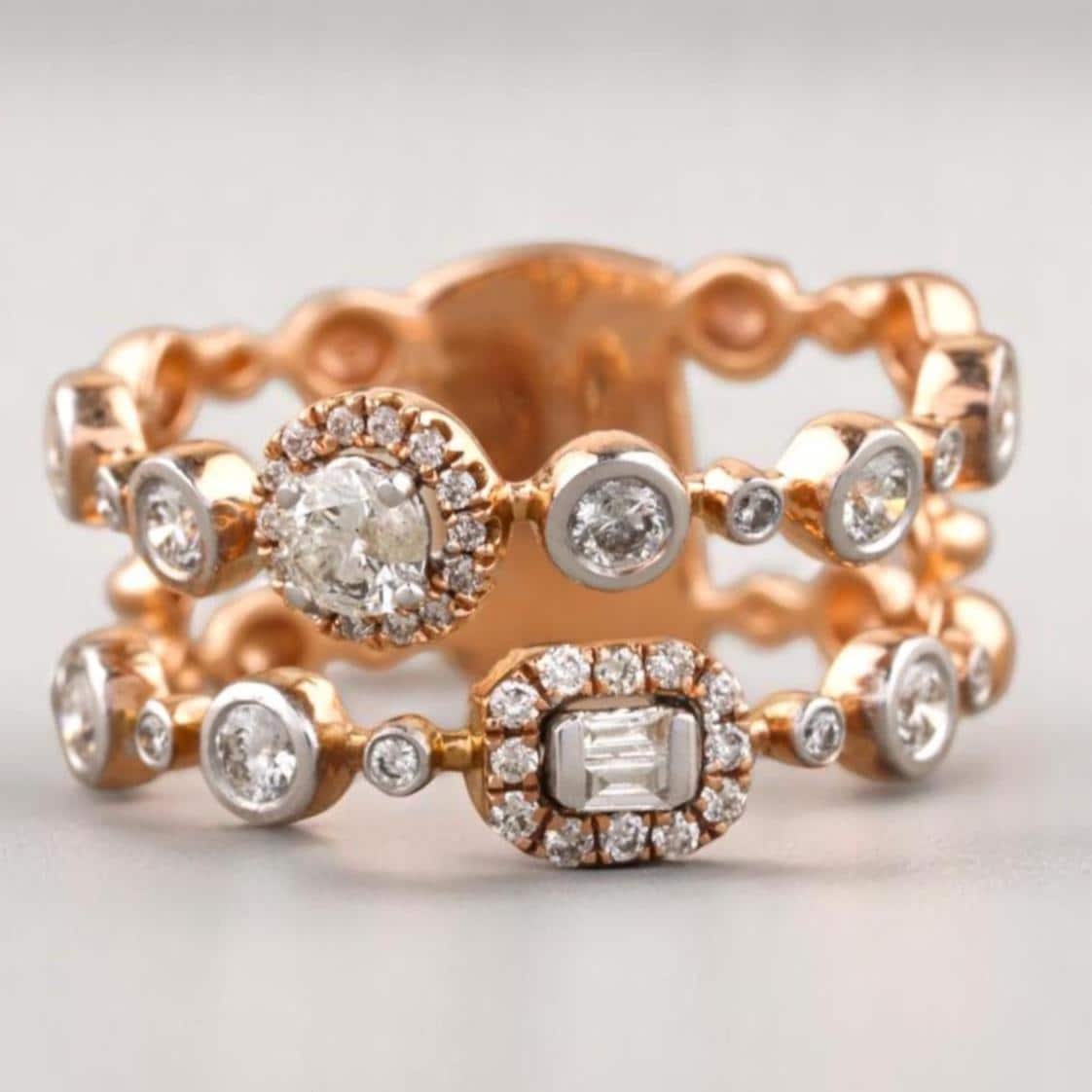 Round & Baguette Halo Natural Diamonds Ring