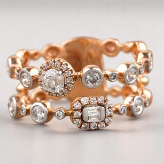 Round & Baguette Halo Natural Diamonds Ring