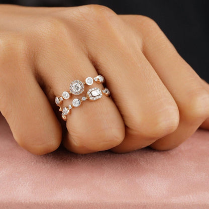 Round & Baguette Halo Natural Diamonds Ring