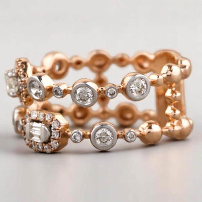 Round & Baguette Halo Natural Diamonds Ring