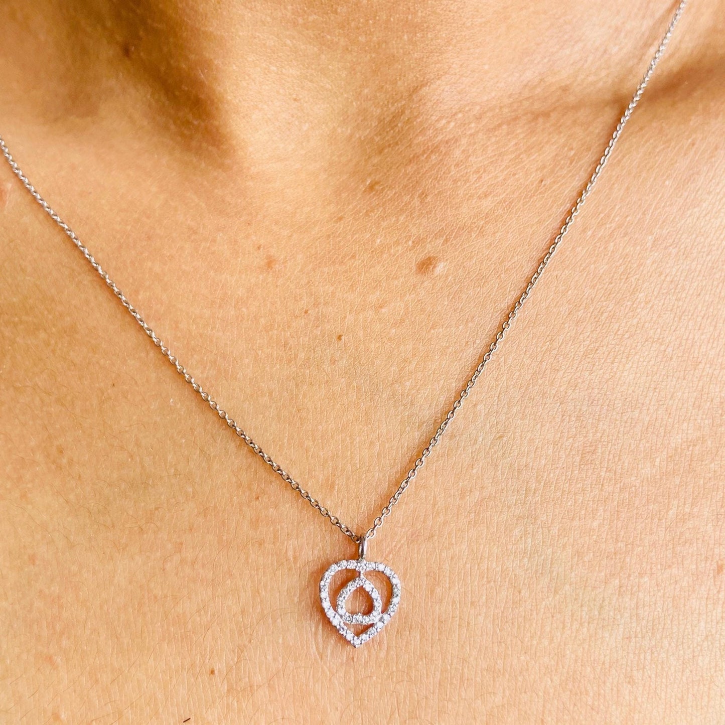 Double Heart Diamond Charm Pendant