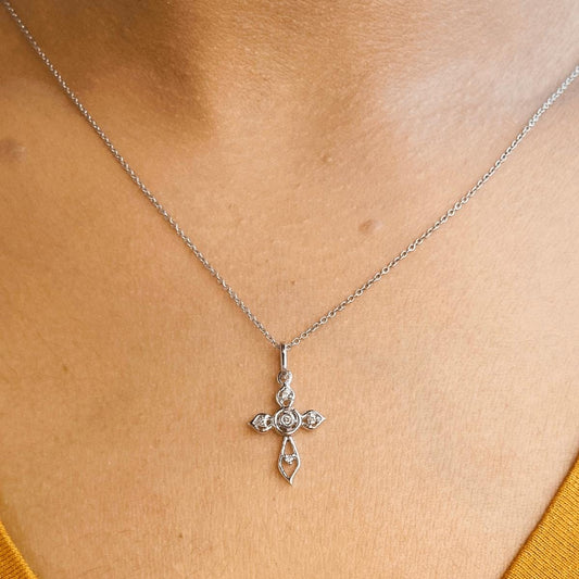 Floral Diamond Cross Pendant