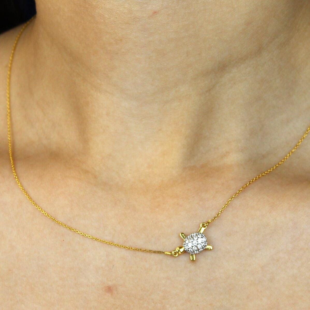 Diamond Turtle Pendant Necklace
