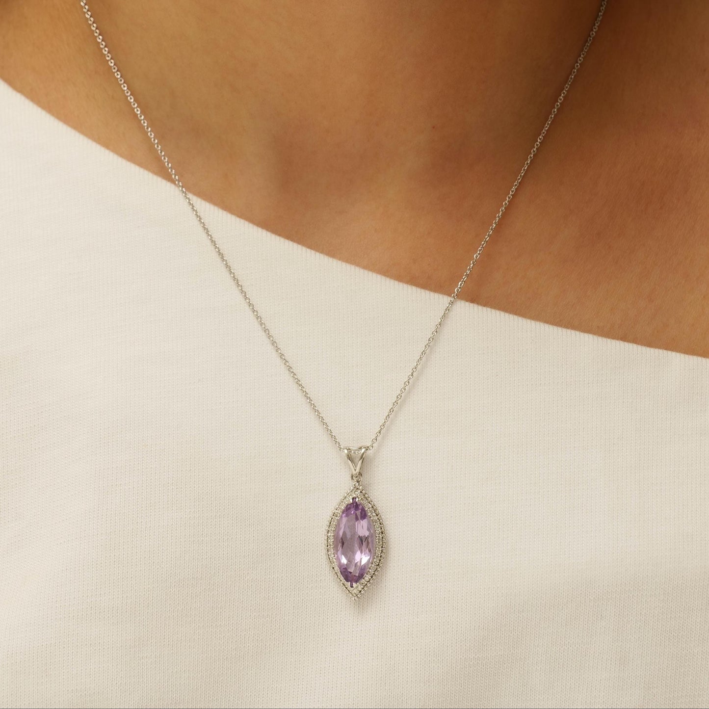Marquise Amethyst Natural Diamond Pendant