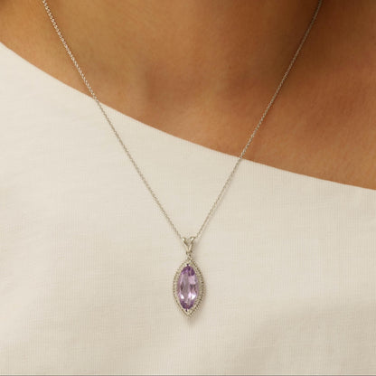 Marquise Amethyst Natural Diamond Pendant