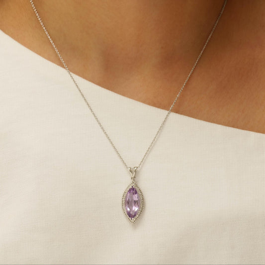 Marquise Amethyst Natural Diamond Pendant