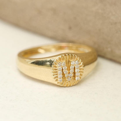 Personalized Medallion Initial Diamond Ring