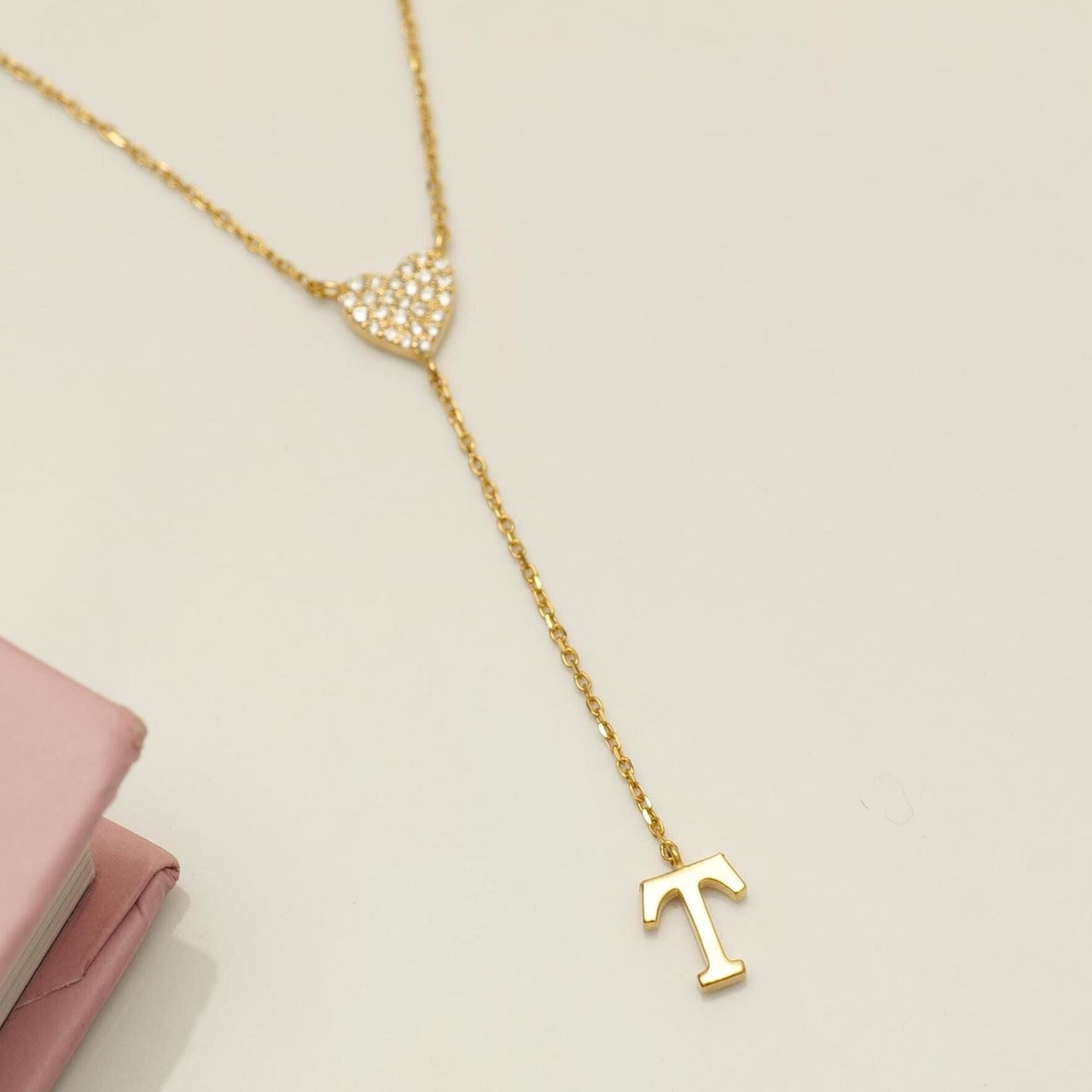 Personalized Initial Heart Diamond Lariat Necklace