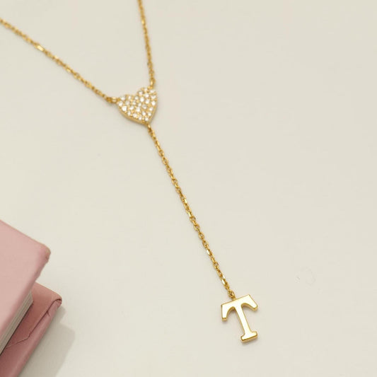 Personalized Initial Heart Diamond Lariat Necklace