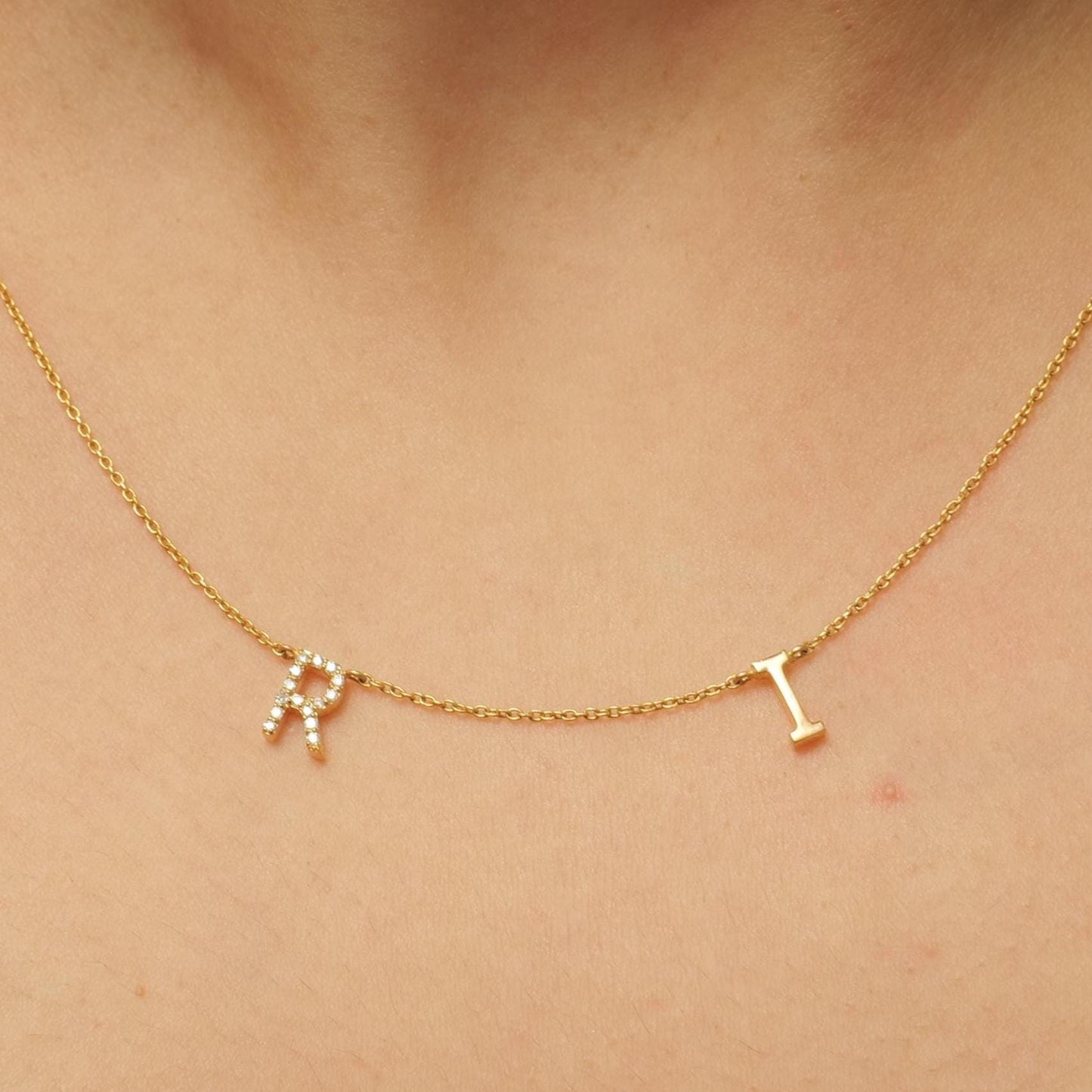 Personalized Initials Charm Diamond Necklace