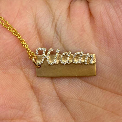 Personalized Nameplate Diamond Pendant Necklace