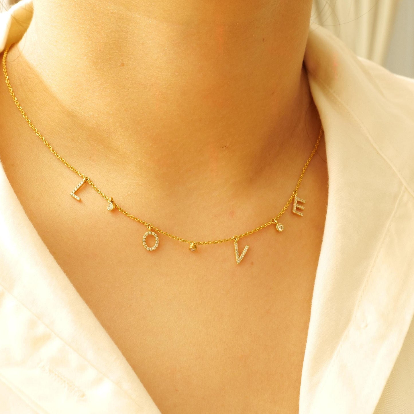 Love Dangle Diamond Drop Necklace