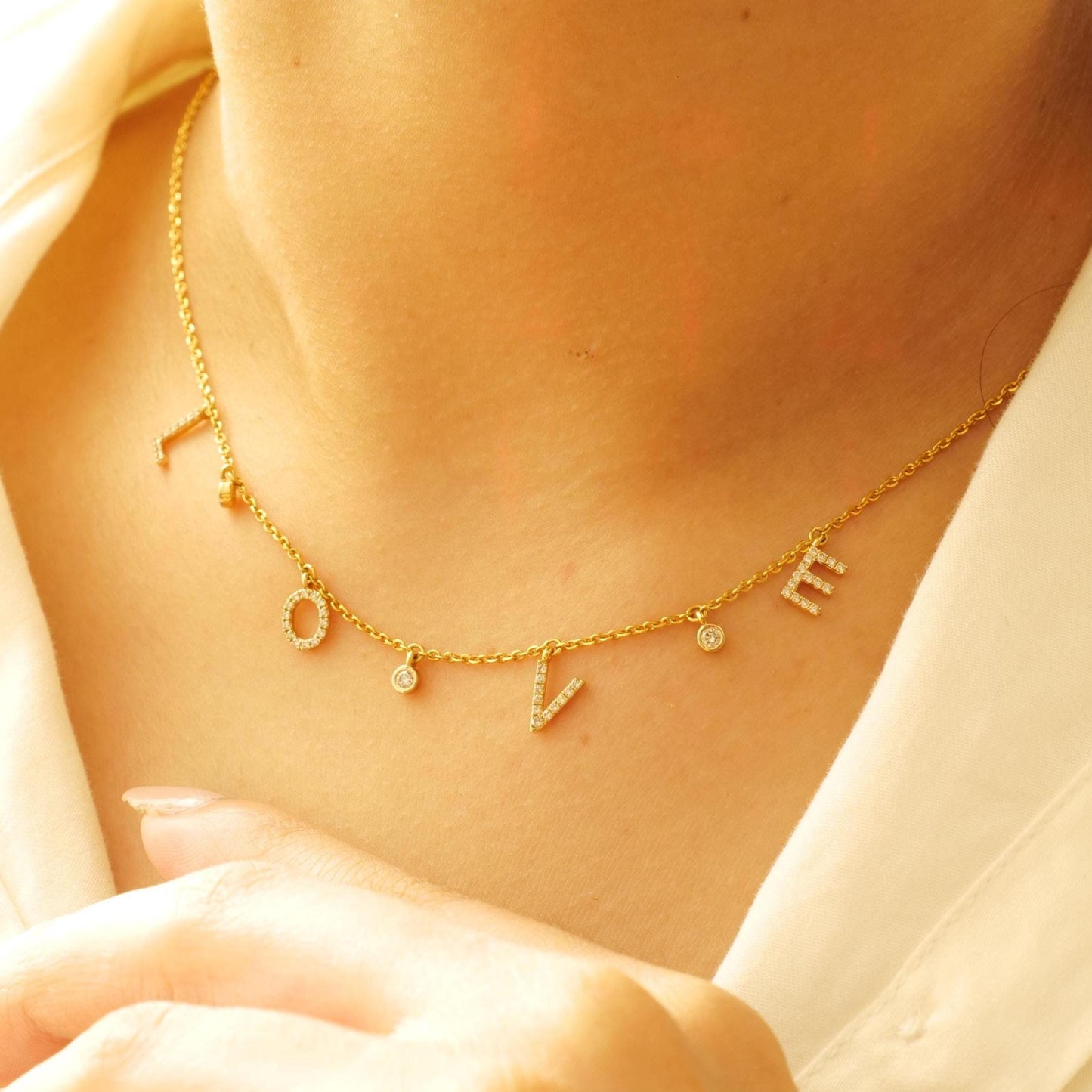 Love Dangle Diamond Drop Necklace