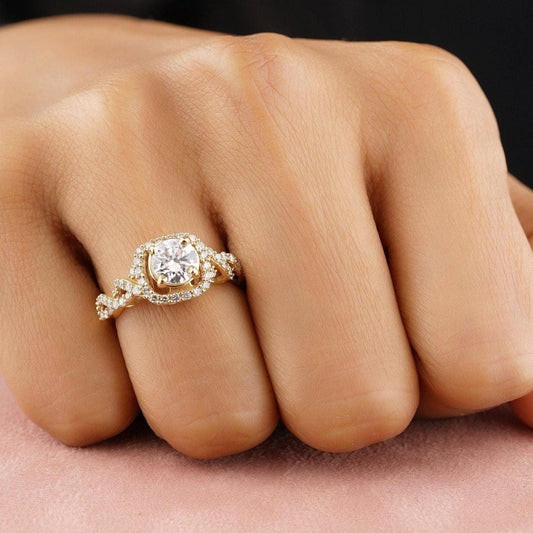 Round Solitaire Square Halo Diamond Ring