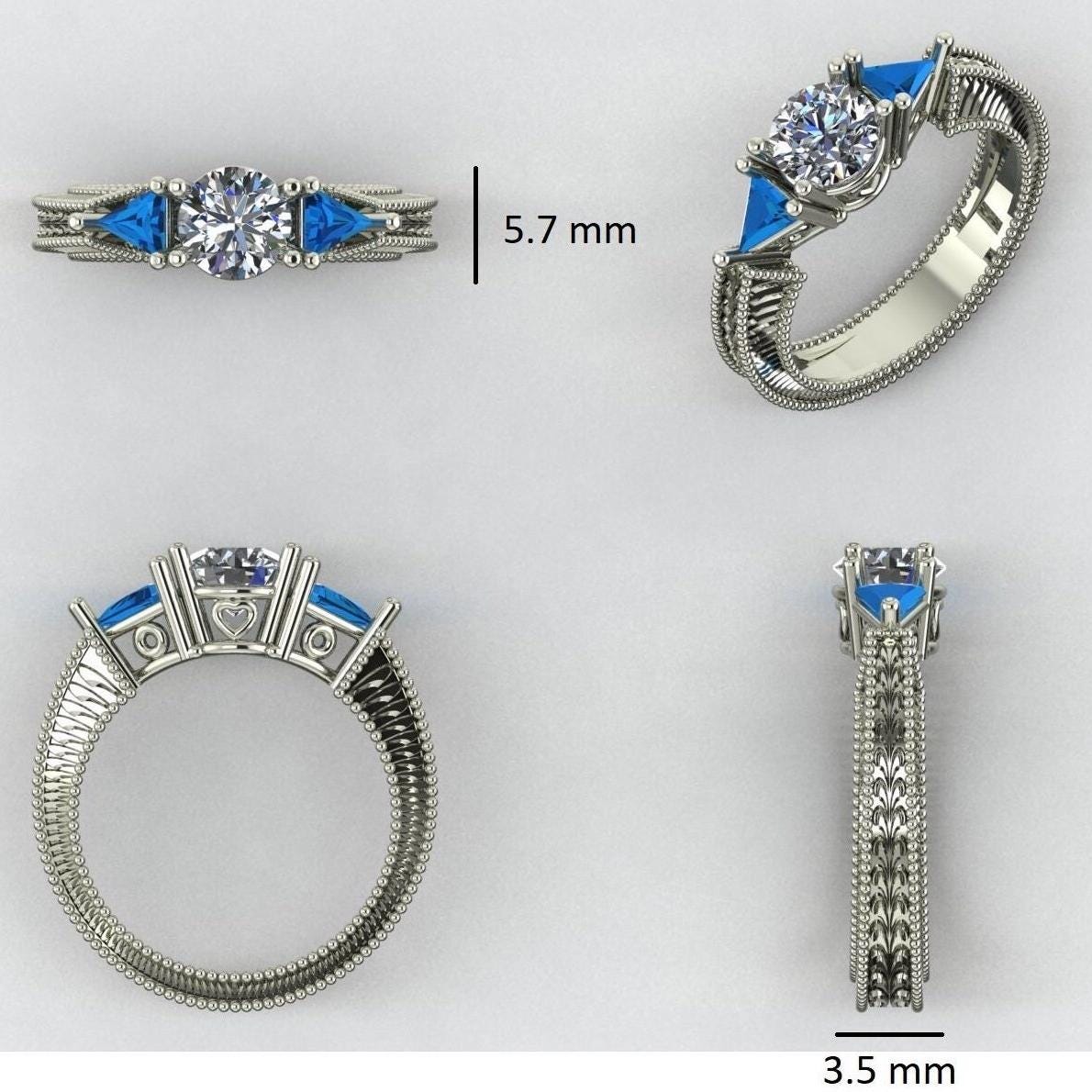 Solitaire Blue Sapphire Diamond Ring