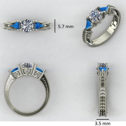 Solitaire Blue Sapphire Diamond Ring