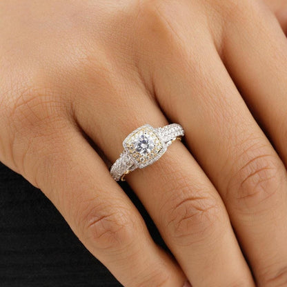 Cushion Halo Natural Diamond Bridal Pave Band Ring
