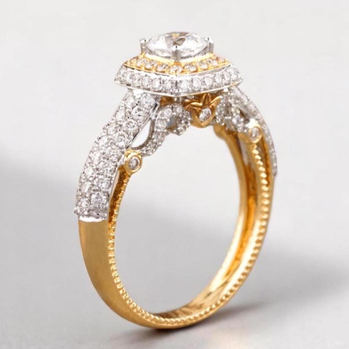Cushion Halo Natural Diamond Bridal Pave Band Ring
