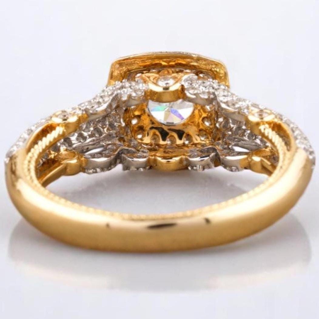 Cushion Halo Natural Diamond Bridal Pave Band Ring